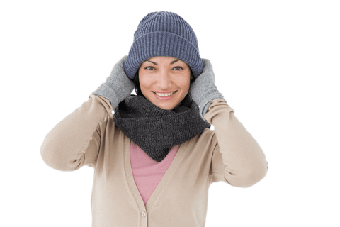 Smiling Woman in Cozy Winter Wear on Transparent Background