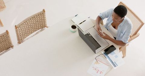 Remote work video call from home with laptop