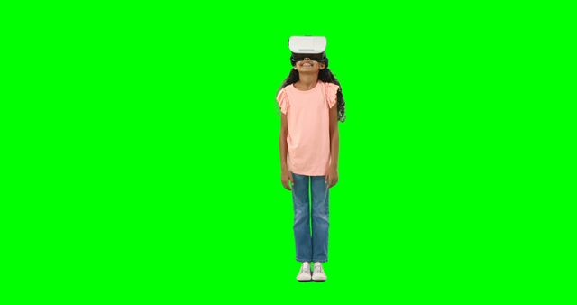 Young Girl Exploring Virtual Reality with VR Headset Isolated on Green Background - Download Free Stock Images Pikwizard.com