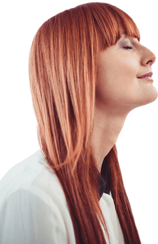 Side Profile of Smiling Redhead Woman Isolated on Transparent Background