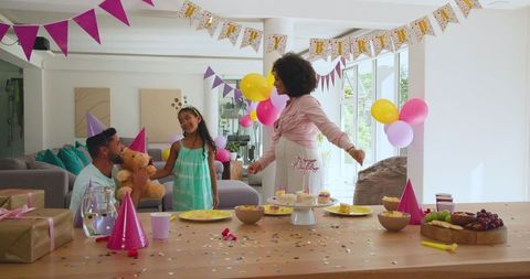 Happy Family Birthday Celebration with Decorations at Home