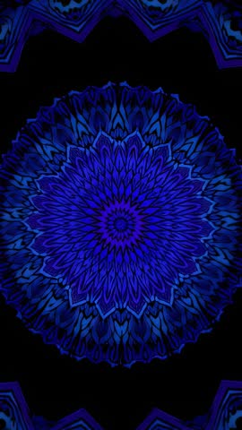 Pulsing Blue Mandala Animating with Evolving Petals and Zigzag Borders Vertical Meditation Loop