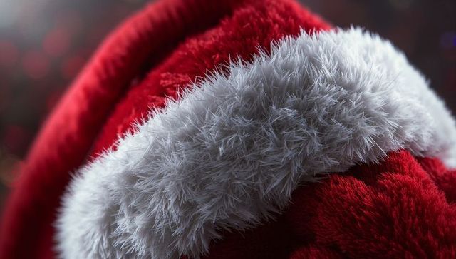 Festive red plush santa hat with white fuzzy trim