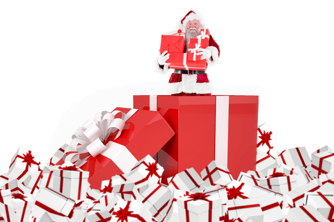 Santa in Large Red Gift Box with Many Present Boxes on Transparent Background - Download Free Stock Videos Pikwizard.com