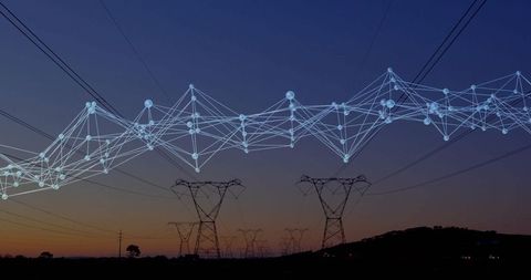 Digital Network and Power Lines at Dusk Innovate Energy Networking