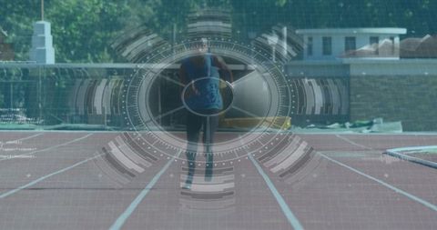 Digital interface overlay on paralympic athlete running track