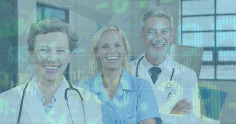 Healthcare Professionals with Digital Financial Overlay Concept