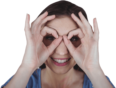 Playful Woman Uses Hands as Transparent Binoculars