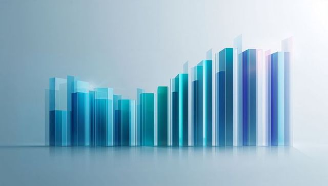 Translucent Prism Data Bars Rising in Futuristic Teal-Cyan Gradient with Glossy Reflections