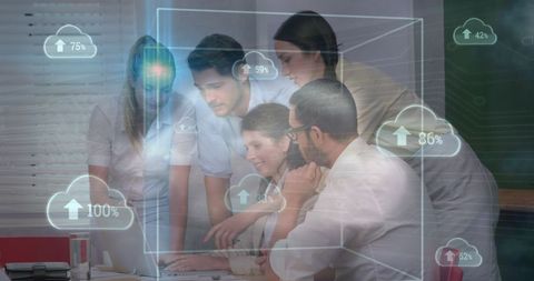 Team Analyzing Cloud-Based Financial Data Visualization