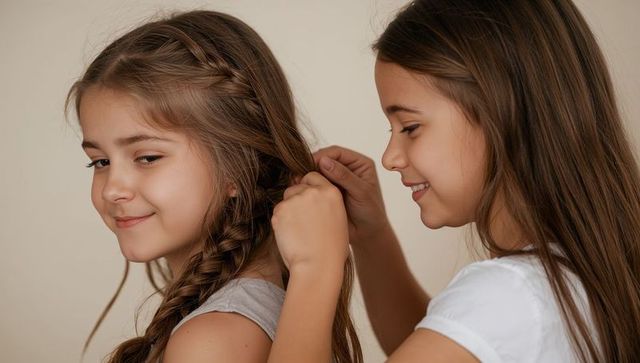 Loving Bond Between Sisters as One Braids the Other’s Hair