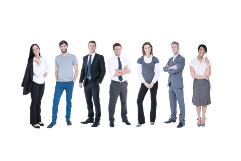 Transparent smiling diverse business team in formal attire