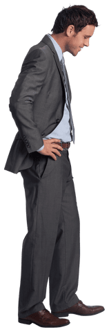 Transparent Smiling Businessman with Hands on Hips