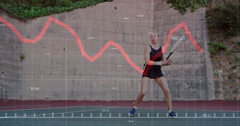 Dynamic tennis player with graph overlay mixing sport and data