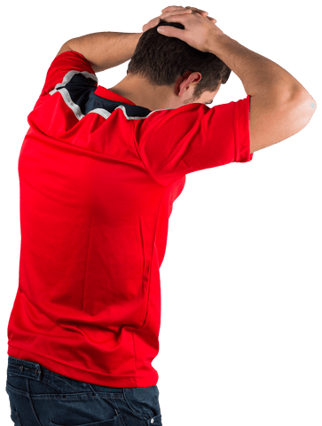 Transparent View of Disappointed Fan in Red Sports Jersey