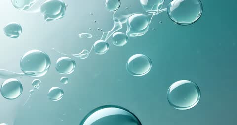 Osmosis Effect Transparent Droplets Floating in Aqua Liquid