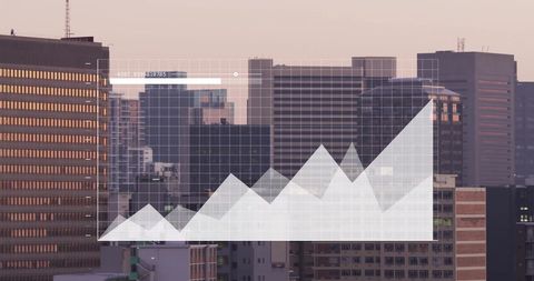 Growing Graph with Cityscape Background Symbolizing Financial Growth