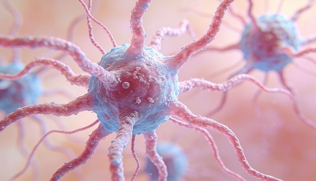 Neurons forming networks with spherical soma, membrane nodules and radiating filaments