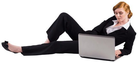 Confident Businesswoman Relaxing with Laptop on Transparent Background - Download Free Stock Videos Pikwizard.com