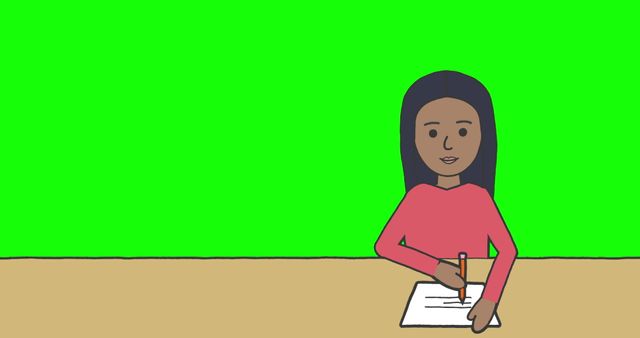 Illustration of Schoolgirl Writing at Desk with Green Screen Background - Download Free Stock Images Pikwizard.com