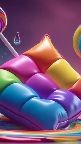 Floating Rainbow Cushion Drifting on Swirling Color Pool Vertical Abstract Looping Video