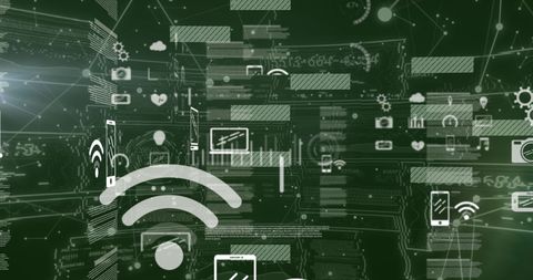 Digital Interface of Data Streams and Technology Icons on Dark Background - Download Free Stock Images Pikwizard.com