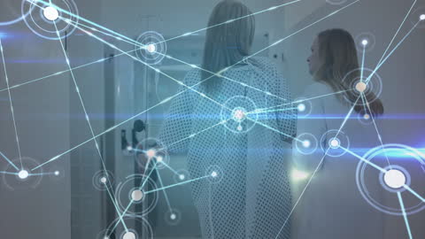 Business Professionals with Headsets and Virtual Network Overlay