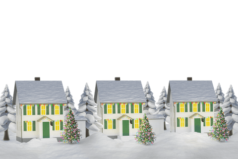 Cozy winter scene with snow-covered homes transparent background