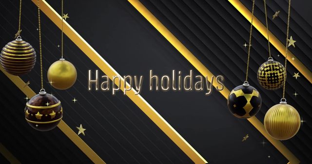 Elegant Holiday Greeting with Gold and Black Baubles - Download Free Stock Images Pikwizard.com