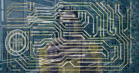 Cybernetic Interface with Futuristic Circuitry and Digital Flow