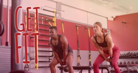 Diverse Individuals Exercising Enthusiastically in Modern Gym