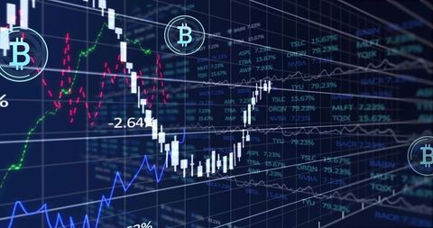 Bitcoin Candlestick Chart Rising on Neon Dark Trading Dashboard Showing Market Analytics