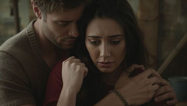 Caring Partner Embracing in Cozy Cabin for Tender Moment