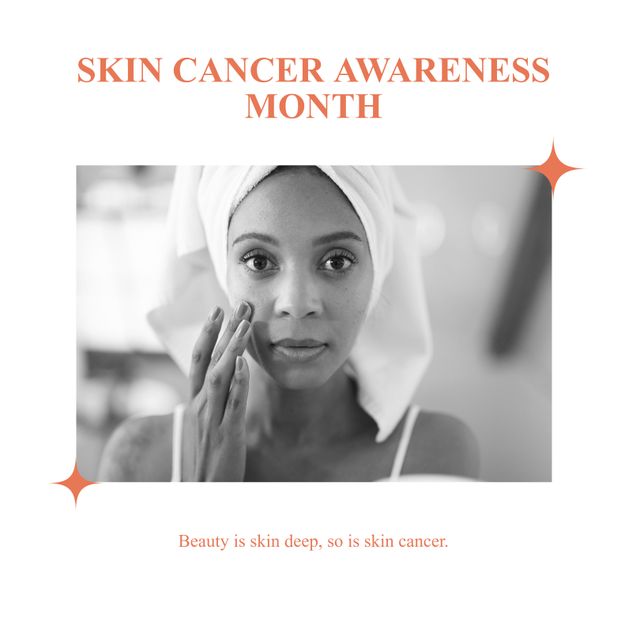 Skin Cancer Awareness Month Campaign: Woman Applying Face Cream - Download Free Stock Templates Pikwizard.com