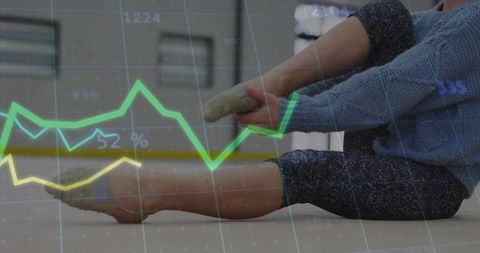 Young girl stretching with data overlay for progress insight