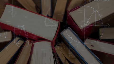 Math Equations Overlayed on Books in Knowledge Concept