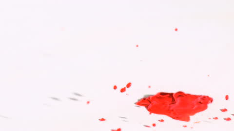 Red Paint Droplet Splash on White Background in Slow Motion