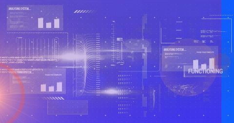 Abstract Data Streams with Tech Elements on Blue Backdrop - Download Free Stock Images Pikwizard.com
