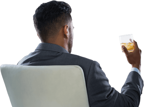 Transparent View Businessman Holding Whisky Glass Office Break