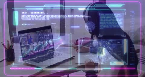 Futuristic Overlay Showing Digital Interface During Remote Learning