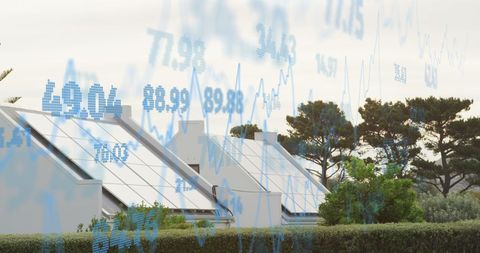 Digital Financial Data Overlay on Modern Houses - Download Free Stock Images Pikwizard.com
