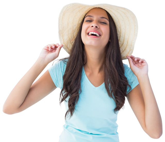 Happy Brunette Woman Wearing Sunhat Transparent Background - Download Free Stock Videos Pikwizard.com