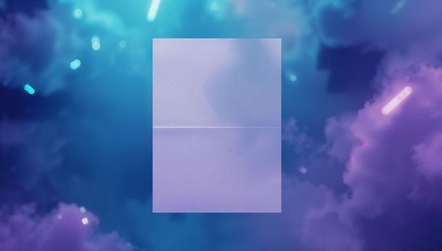 Floating blank paper in neon cloudscape surreal digital art
