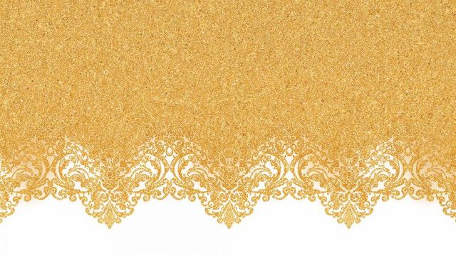 Gold glitter damask scalloped border featuring ornate filigree for luxury stationery invites