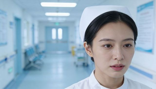 Young asian nurse standing in clean hospital corridor looking thoughtful for healthcare