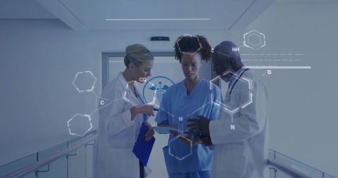 Medical Team Analyzing Data with Digital Chemical Formulas Display - Download Free Stock Images Pikwizard.com