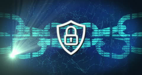 Digital Security Lock Icon Amidst Binary Code Background