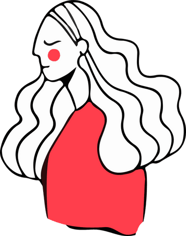 Minimalist woman illustration with red accents on transparent background