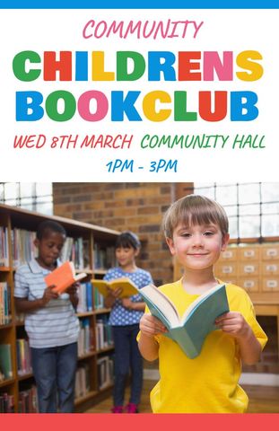 Vibrant Children's Book Club Flyer in Library Setting - Download Free Stock Templates Pikwizard.com