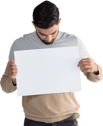 young man holding transparent blank signboard and looking down - Download Free Stock Videos Pikwizard.com